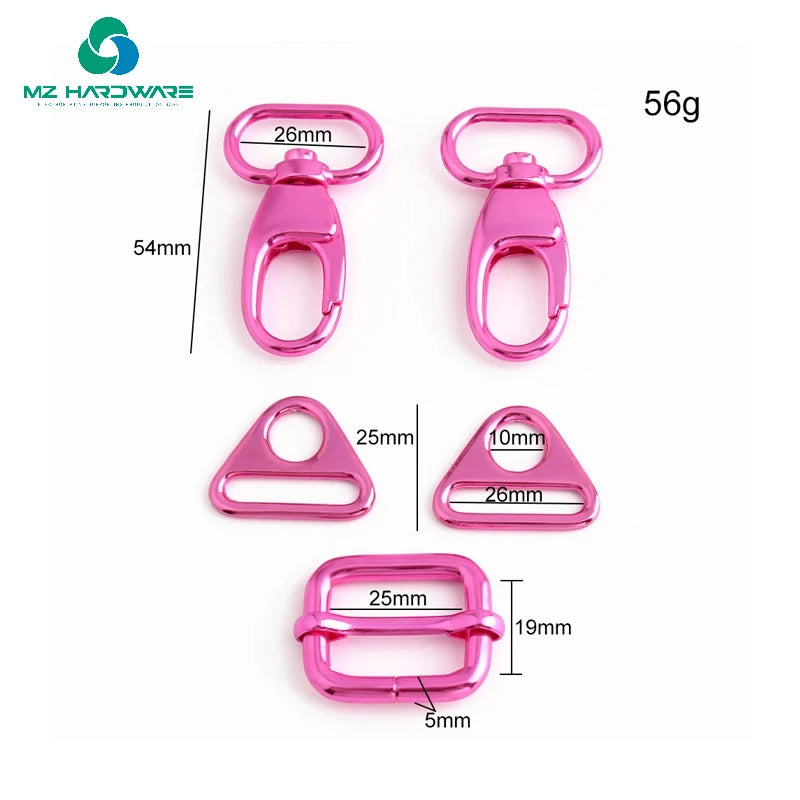 MZhardware Pink Handbag Hardware Set Adjustable Buckle Ring Triangle Ring Metal Triglide Slide Buckle Snap Button Hooks