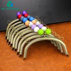 MZ Pearl Candy Bead Bronze Metal Clasp for Purse Handmade Sewing Frame for Bags With Dual Hang Rings Purse Frame