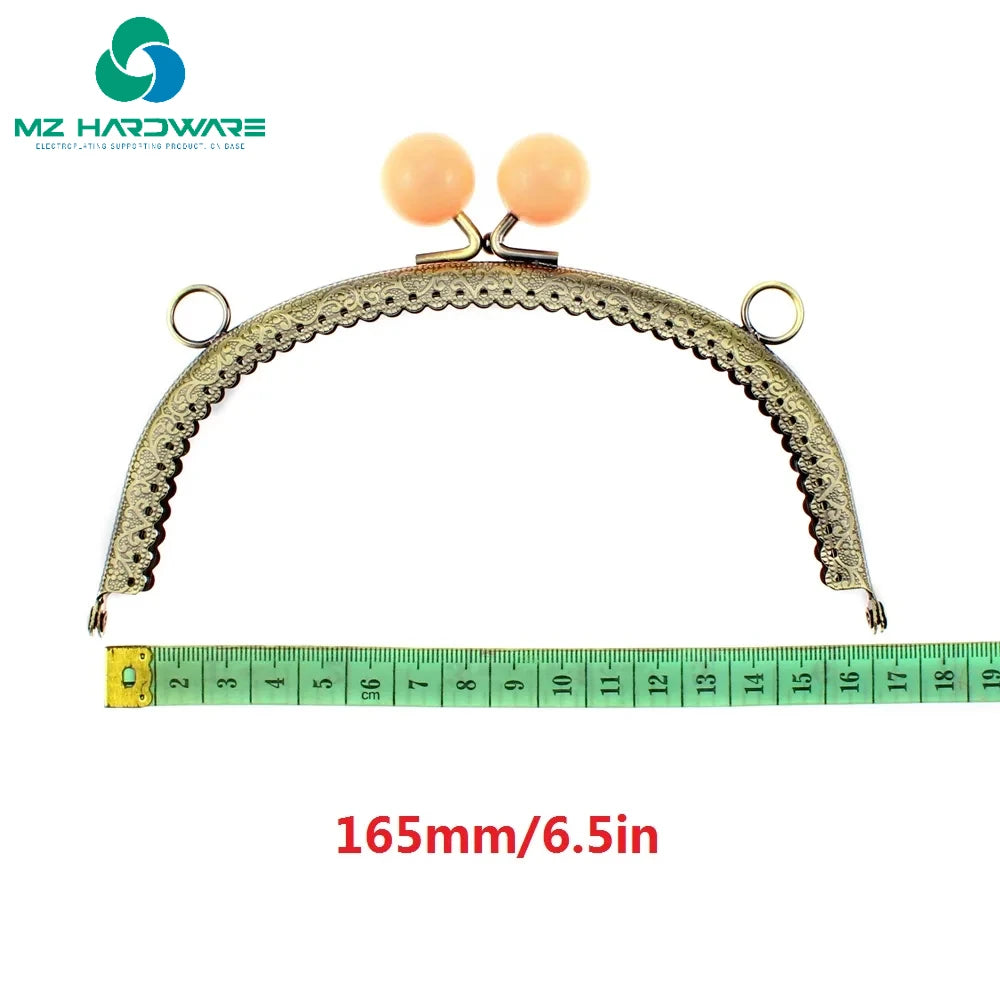 MZ Pearl Candy Bead Bronze Metal Clasp for Purse Handmade Sewing Frame for Bags With Dual Hang Rings Purse Frame