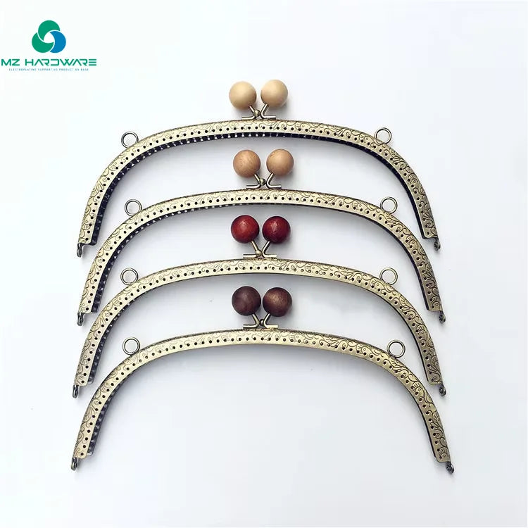MZhardware 24.5cm Bag Handle Metal Hardware Accessories Retro Bag Handles Wooden Kiss Clasp Lock Frame Purse Clutch Frame