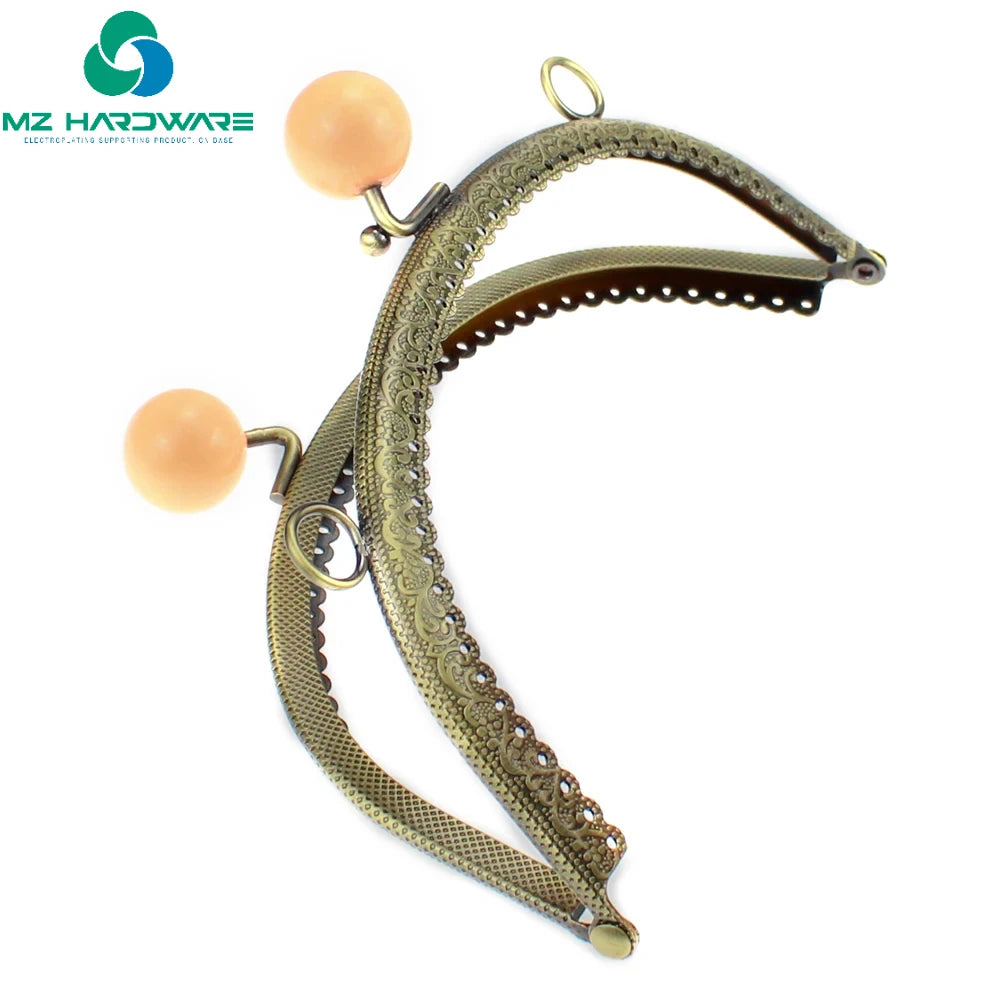 MZ Pearl Candy Bead Bronze Metal Clasp for Purse Handmade Sewing Frame for Bags With Dual Hang Rings Purse Frame
