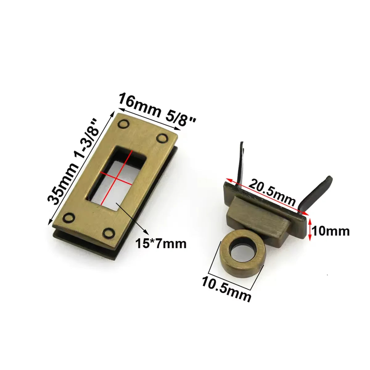 Custom Rectangle Metal Twist Lock Turn Lock Metal Closure Buckle Handbag Accessories Leather Craft Women Handbag