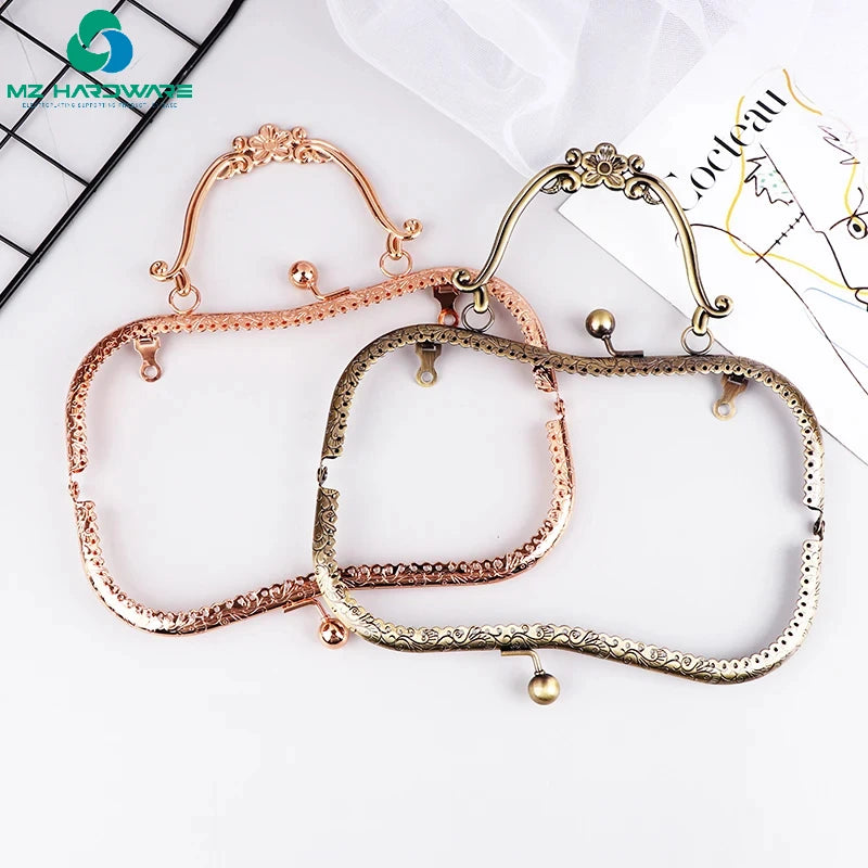 MZhardware Purse Clasp Metal Frame 20CM Square Embossing Beads Bag Kiss Clasp Lock Handbag Handle Purse Frames Wallet Hardware