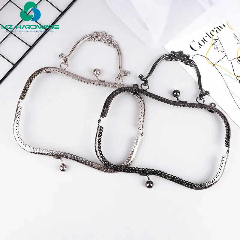 MZhardware Purse Clasp Metal Frame 20CM Square Embossing Beads Bag Kiss Clasp Lock Handbag Handle Purse Frames Wallet Hardware