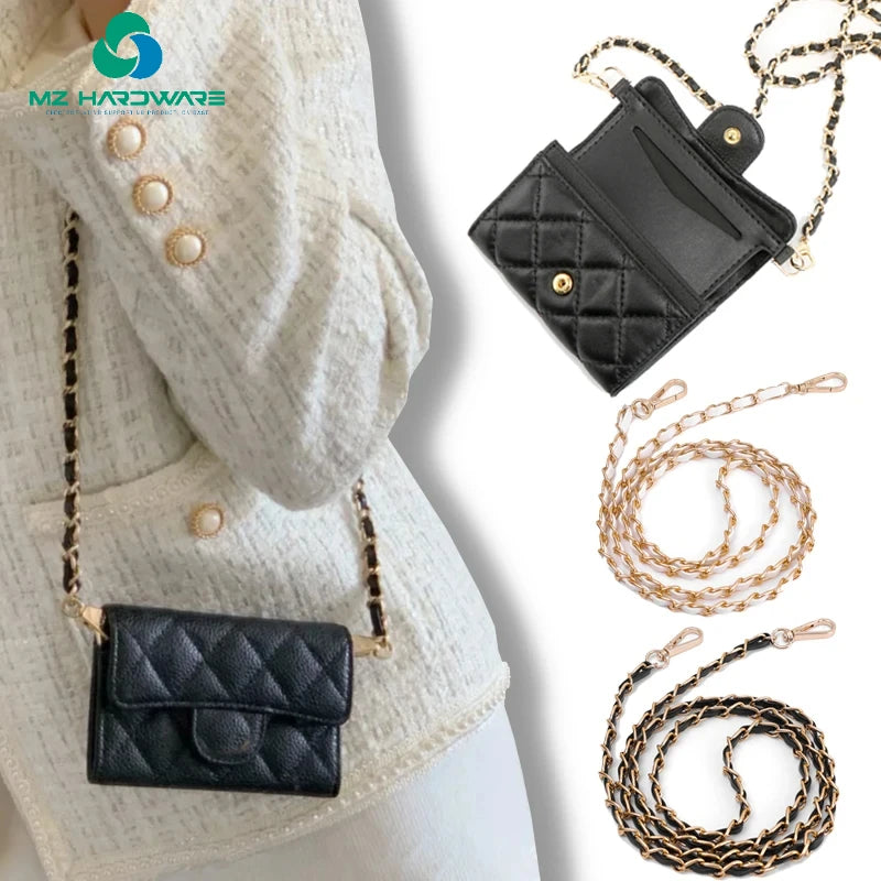 MZ 120cm PU Leather Metal Chain DIY Bag Accessories Women's Fashionable Replacement Handbag Strap for Crossbody Bag Lady Leather