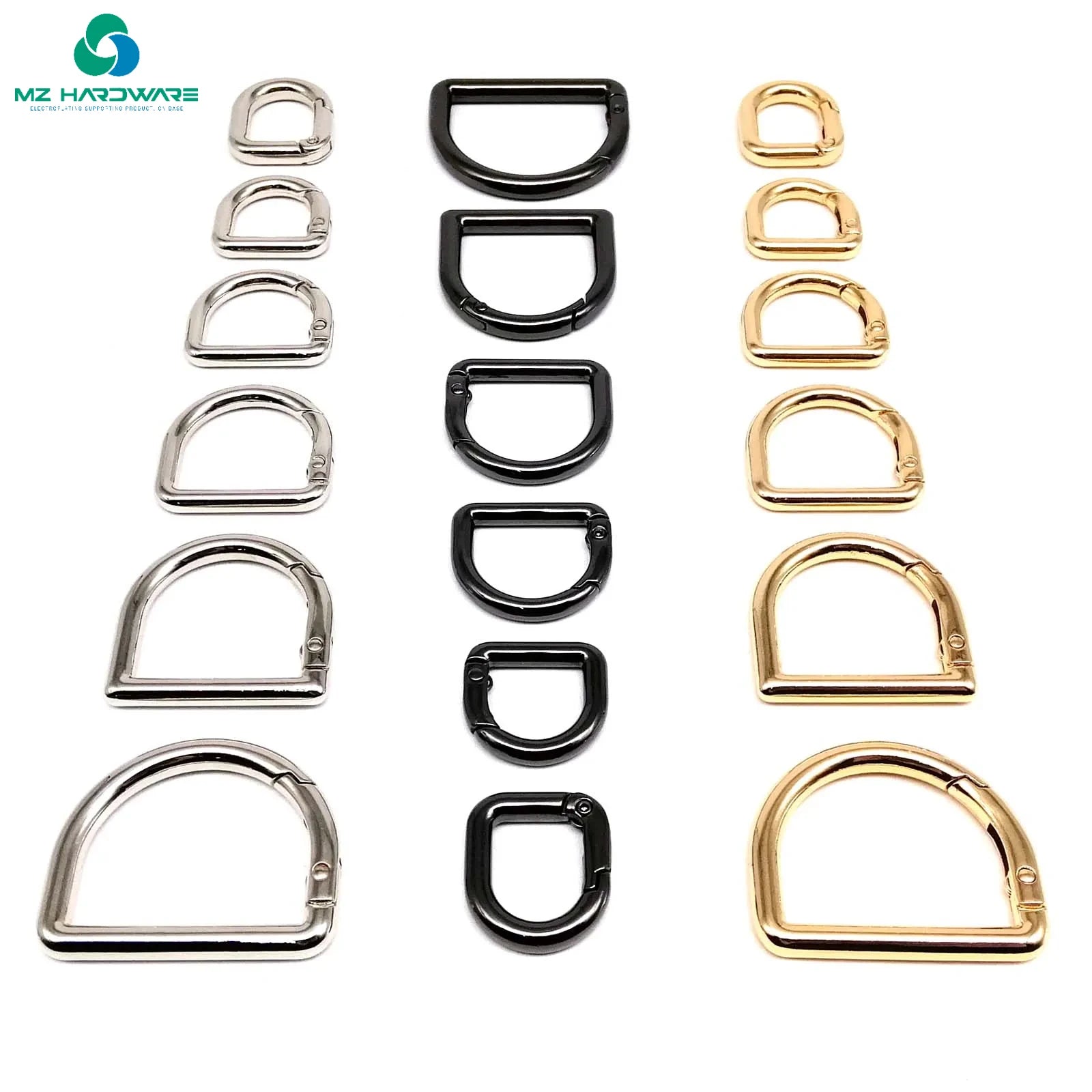 MZ D-shaped Spring Ring Open Buckle Carabiner Snap Clip Hook for Leather Bag Handbag Belt Strap Connector Key Dog Chain Findings