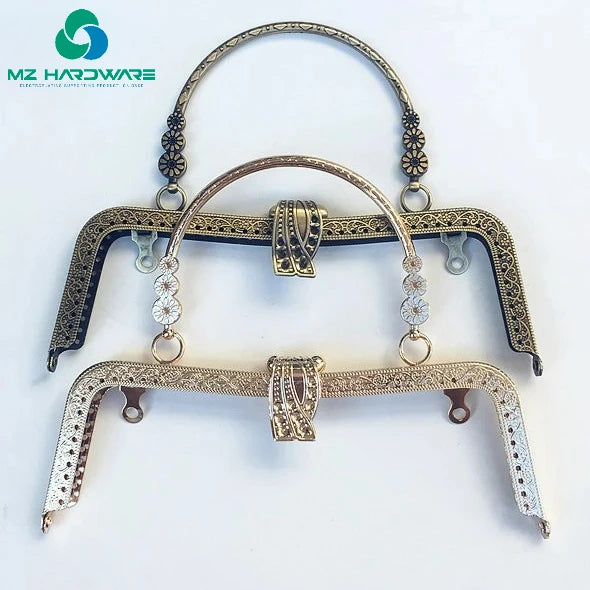 MZhardware 20.5cm Vintage Metal Purse Frame Golden Antique Bronze Silver Golden Kiss Clasp Handle DIY Bag Accessories