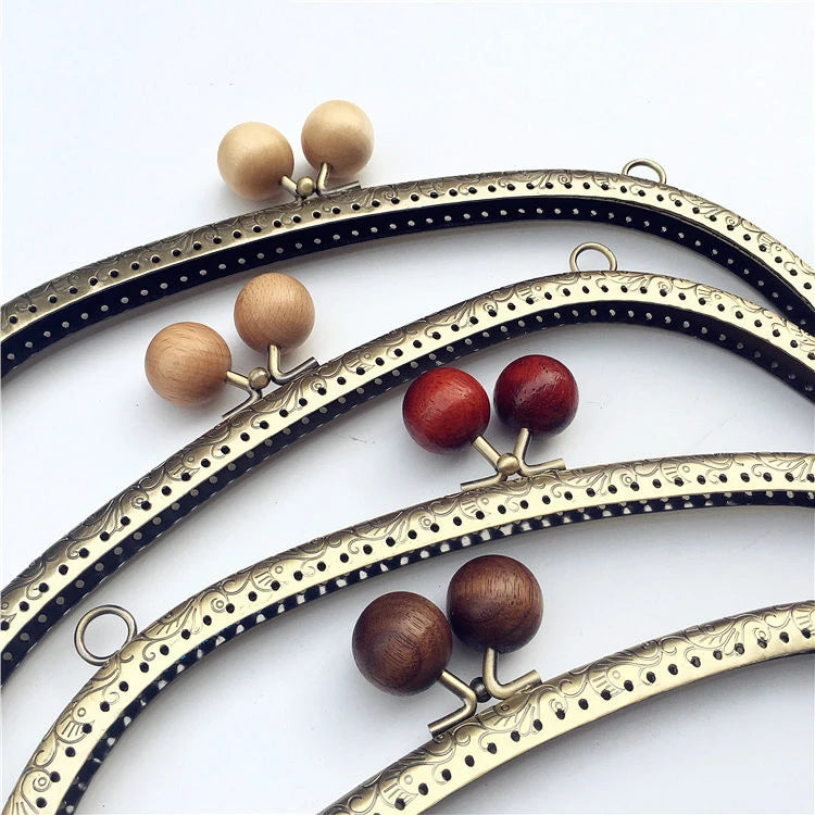 MZhardware 24.5cm Bag Handle Metal Hardware Accessories Retro Bag Handles Wooden Kiss Clasp Lock Frame Purse Clutch Frame