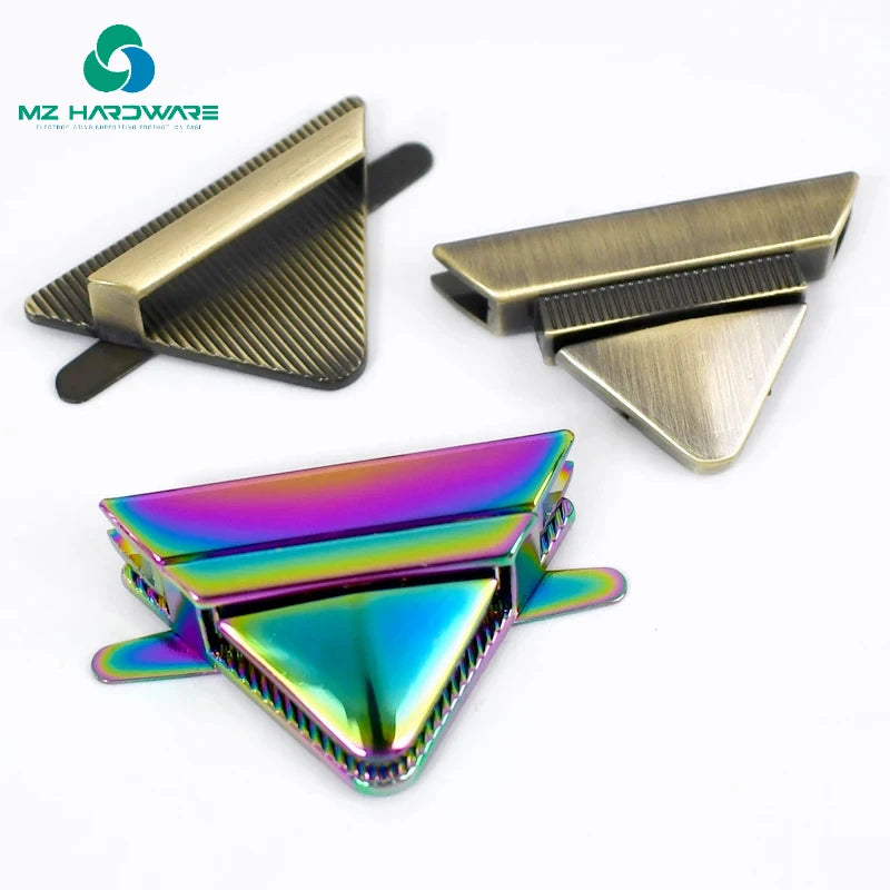 MZhardware Wholesale Triangle Metal Bag Clasp Handbag Purse Turn Locks for DIY Handbag Bag Purse Luggage Hardware Press Lock