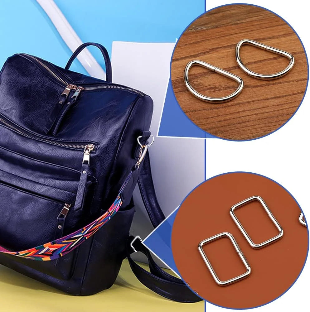 50 Pcs Metal Hook Ring with Swivel Clasps Slide Buckle D-rings Rectangle Ring for Handbag  Pet Collar Sewing Craft Ideas