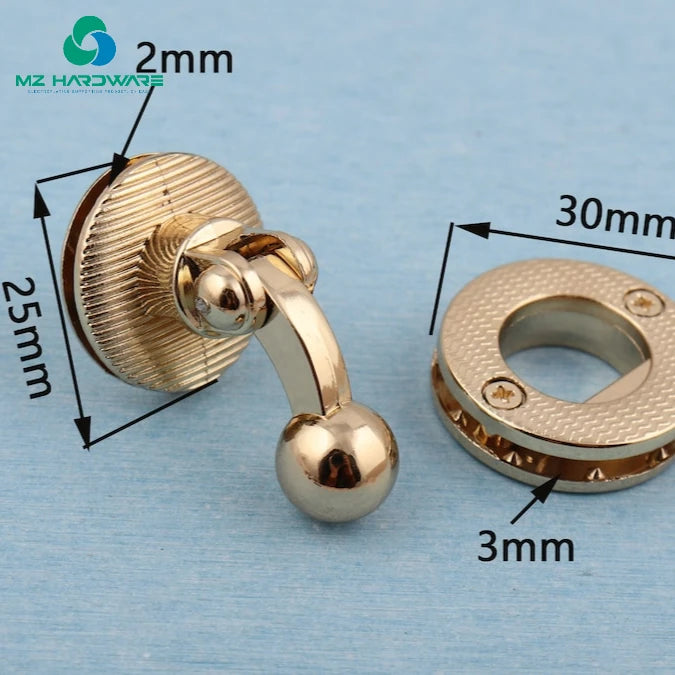 MZ 30mm Outer Round Purse Bag Lock High Quality Alloy Handbag Accessories Turn Twist Lock Closure Metal Push Hook and Handle