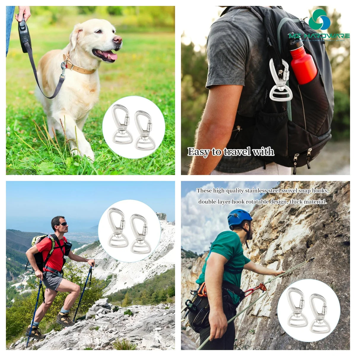 Metal Buckle Lock Clasp Safe Lobster  Swivel Ring for Securing Pets, Dog Leash Harness, Camping, Hiking, Keychains