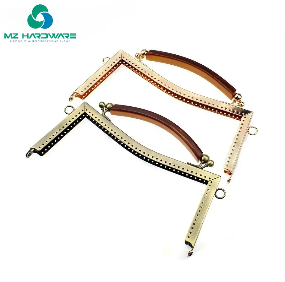 MZhardware Vintage Bronze Metal Purse Frame with Blossom Handles 20.5cm DIY Coin Clutch Handbag Accessory with Kiss Clasp Lock