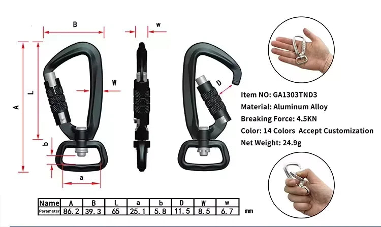 Customized Rock Climbing Carabiner Dog Leash Carabiner Aluminum Swivel Lock Aluminum Climbing Swivel
