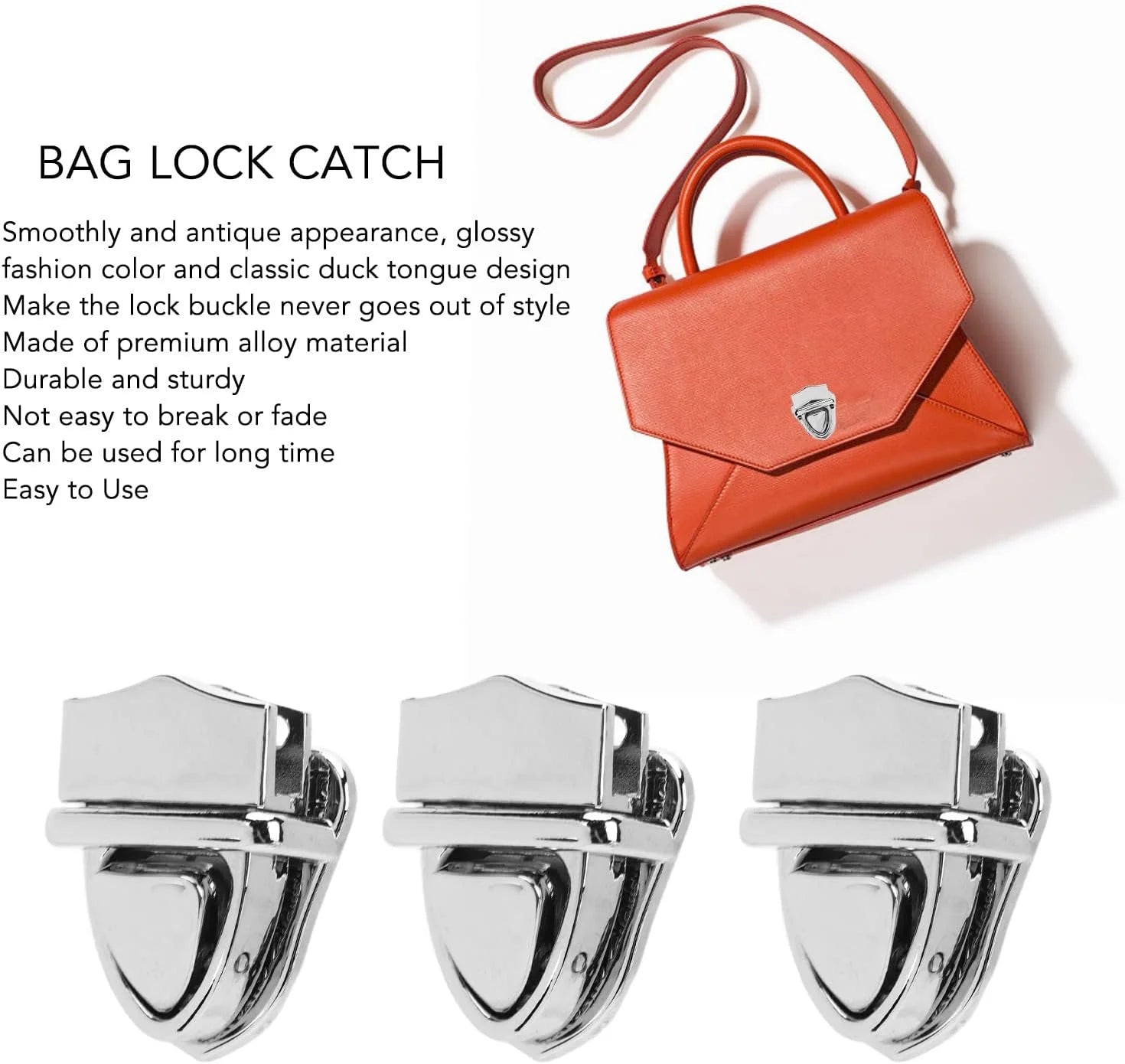 MZ Hardware Tuck Lock Clasp Catch Purse Thumb Buckle Purse Classic Glossy Alloy Purse Thumb Lock for DIY Wallet Leather Bag