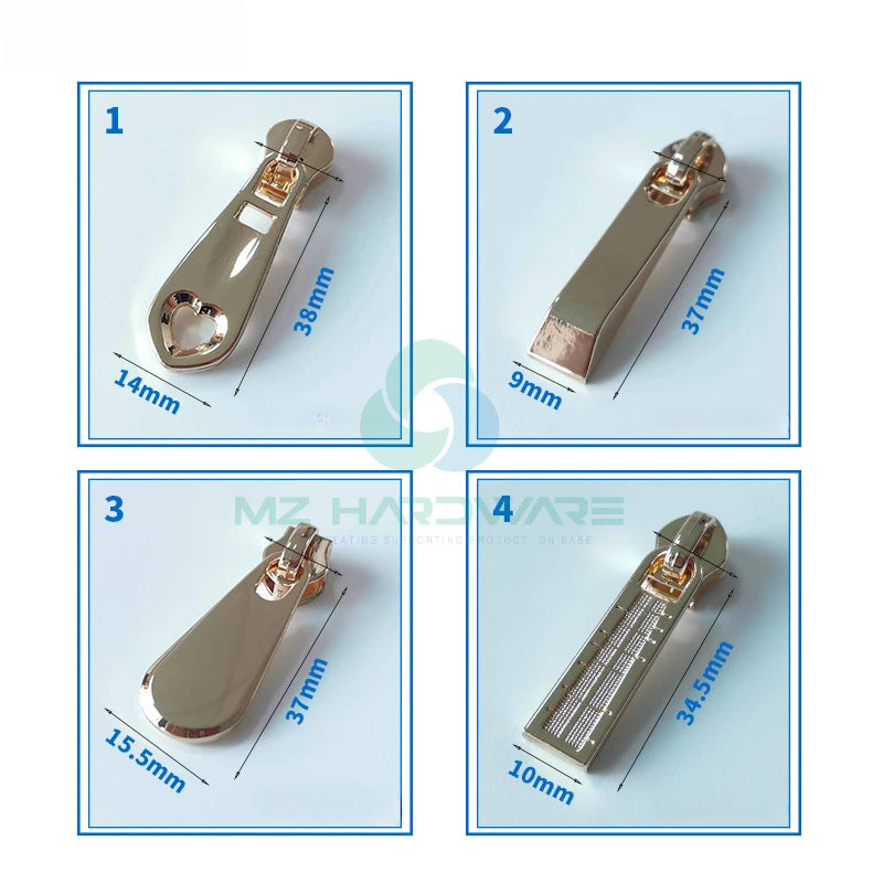 MZ Customize Metal Zipper Puller Light Gold Zipper Pull 5# Long Brand Pull for Clothing Luggage Special Bag Parts Accessories