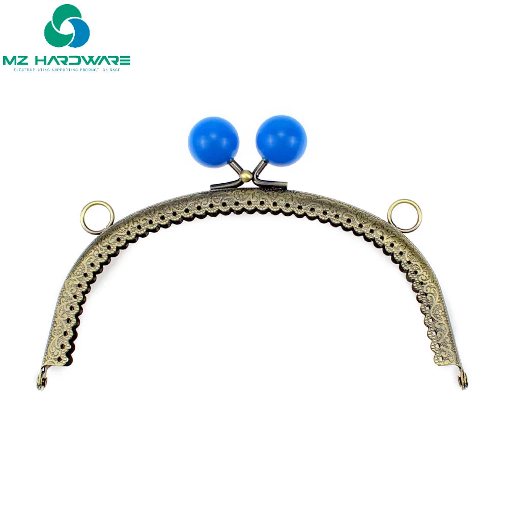 MZ Pearl Candy Bead Bronze Metal Clasp for Purse Handmade Sewing Frame for Bags With Dual Hang Rings Purse Frame