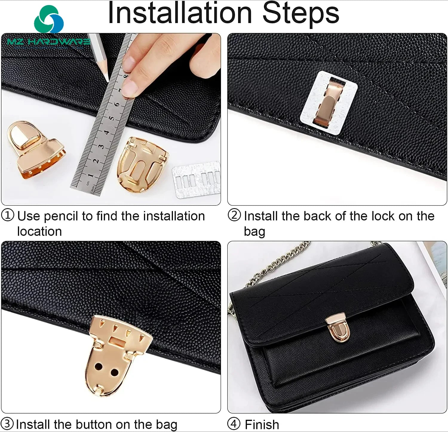 MZhardware Metal Locks Bag Clasp for Handbags Shoulder Bag Purse Totes Closures Snap Clasps DIY Craft Bag Accessories