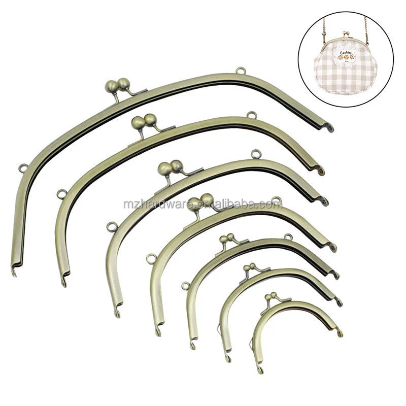 MZhardware Wholesale Bronze Metal Purse Frame with Kiss Clasp Lock Luxury Hardware for Clutch Bag Handbag Accessories