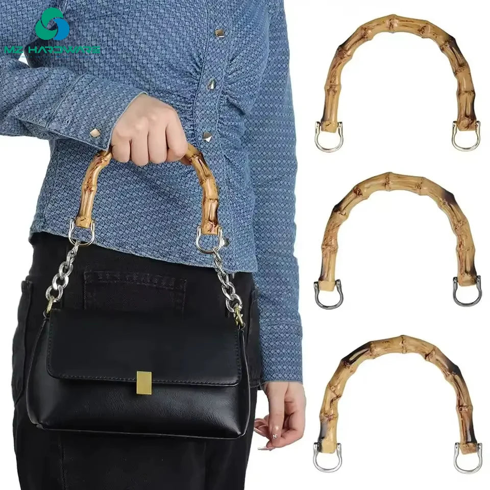 MZ 15CM Natural Bamboo Handles for Purse Handbag Handle Replacement DIY  U-shaped Hardware Woven Accessory Purse Frame