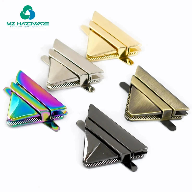 MZhardware Wholesale Triangle Metal Bag Clasp Handbag Purse Turn Locks for DIY Handbag Bag Purse Luggage Hardware Press Lock