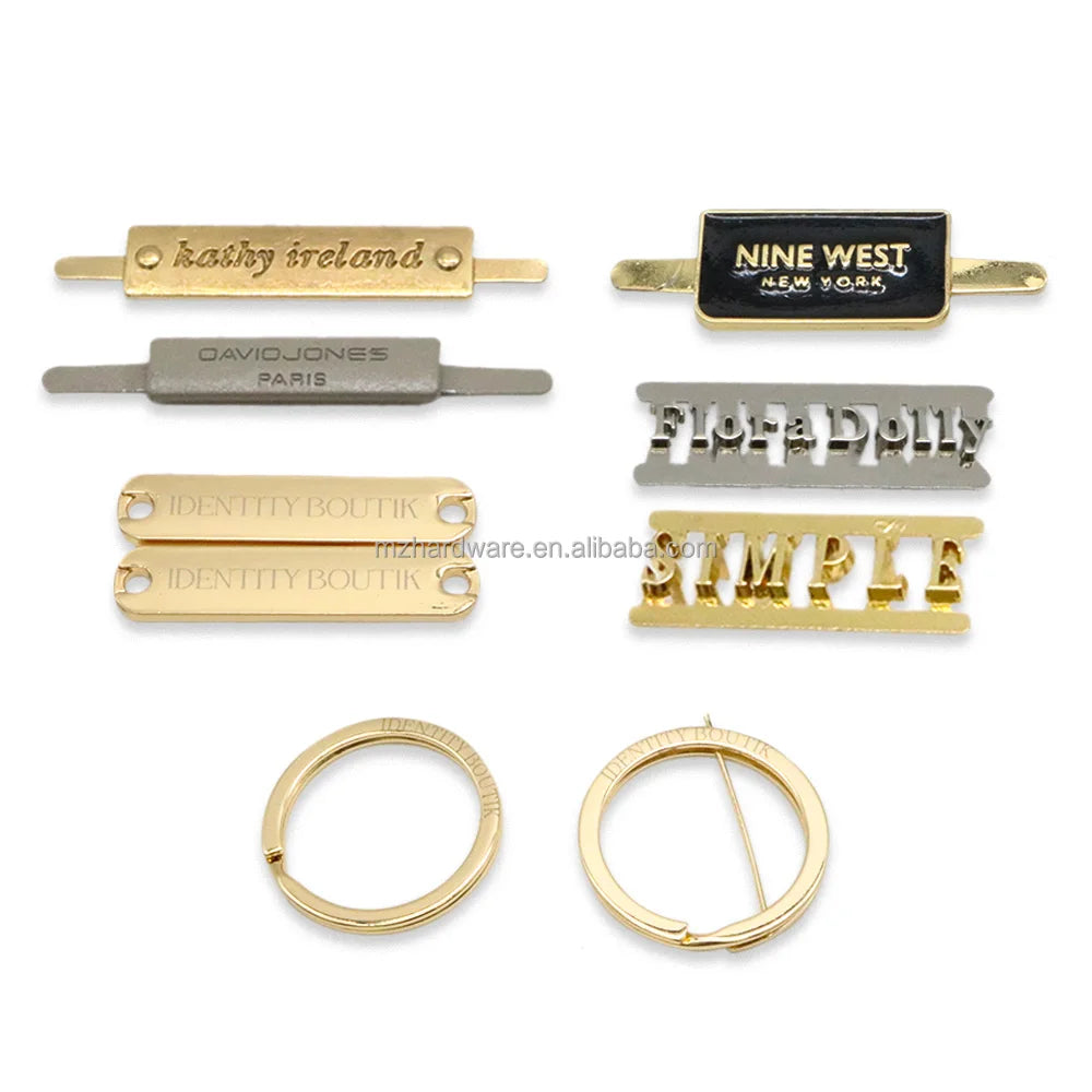 Customized Plate Zinc Alloy Engraved Embossed Metal Garments Label Logo Tag Sewing Name Letter Plating Garments Label