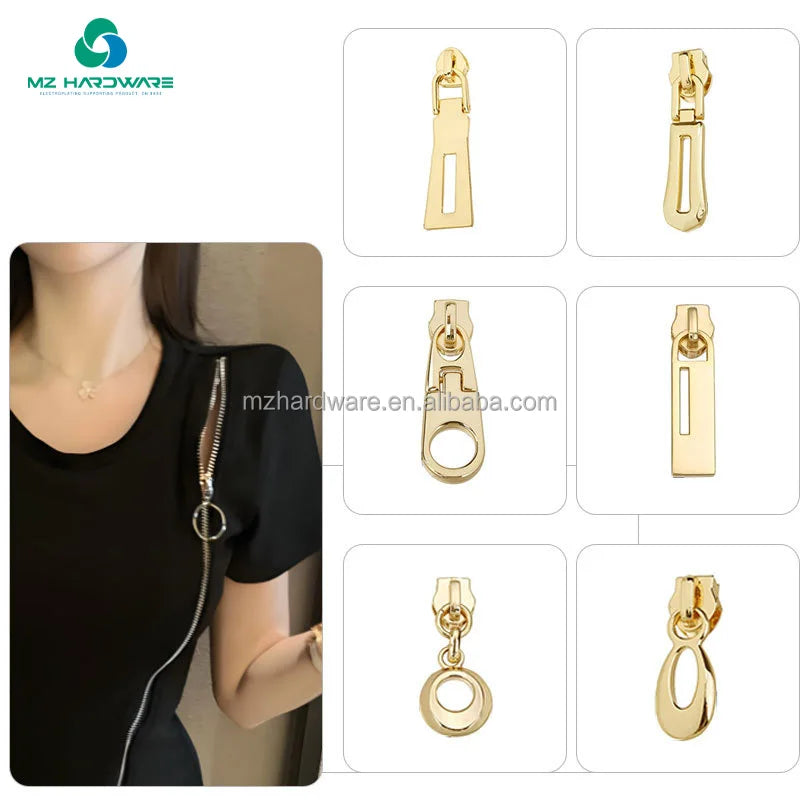 MZhardware OEM Embossed Brand logo Zip Pulls Custom Designer Metal Zipper Puller With Slider for Bag / Clothing Metal Pullers