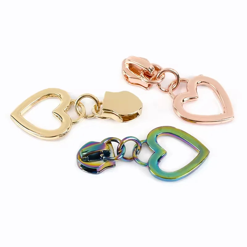 MZ Factory Supply Zipper Pull Lock Head Zipper Slider and Puller Heart Shaped for Bags Luggage Home Textile Plating Slider