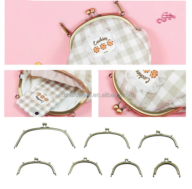 MZhardware Wholesale Bronze Metal Purse Frame with Kiss Clasp Lock Luxury Hardware for Clutch Bag Handbag Accessories
