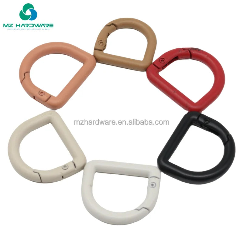 MZ Customized Logo Spring Ring High Quality Metal D Ring Bag Accessories Adjustable Metal Spring Snap Clip Hooks for Keyring