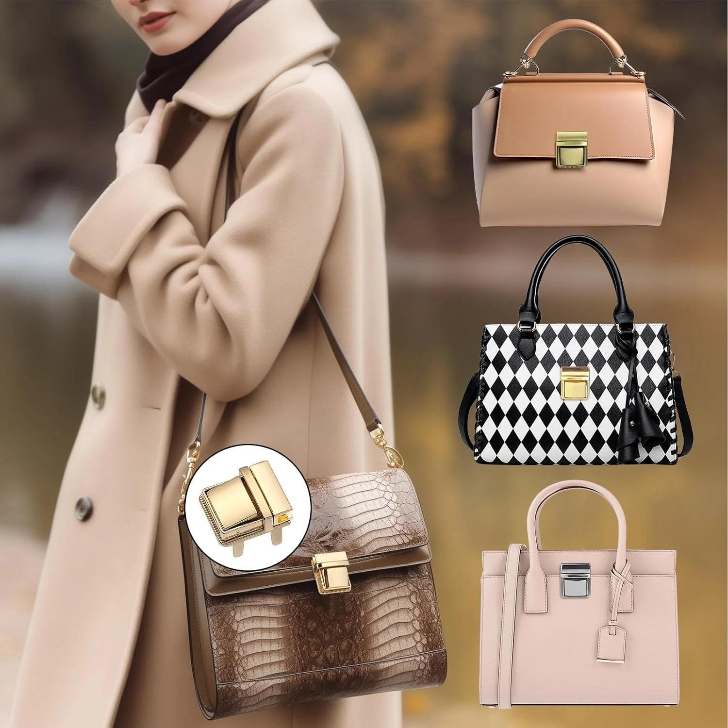 MZ Tuck Lock Clasp Catch Purse Thumb Lock Fasteners Tongue Lock Handbag Wallet Hardware for DIY Craft Bag Handbag Making