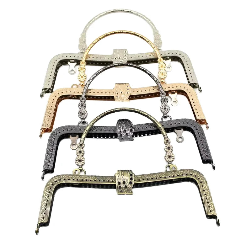 MZhardware 20.5cm Vintage Metal Purse Frame Golden Antique Bronze Silver Golden Kiss Clasp Handle DIY Bag Accessories