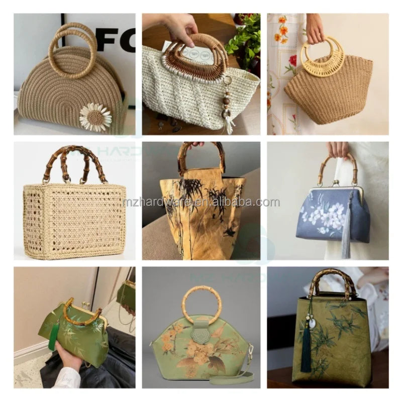 MZhardware Classic Bamboo Wooden Handle U-Shaped Hardware Luxury Woven Accessory for Bag DIY Accessories Purse Frame