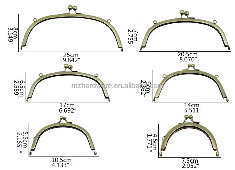 MZhardware Wholesale Bronze Metal Purse Frame with Kiss Clasp Lock Luxury Hardware for Clutch Bag Handbag Accessories
