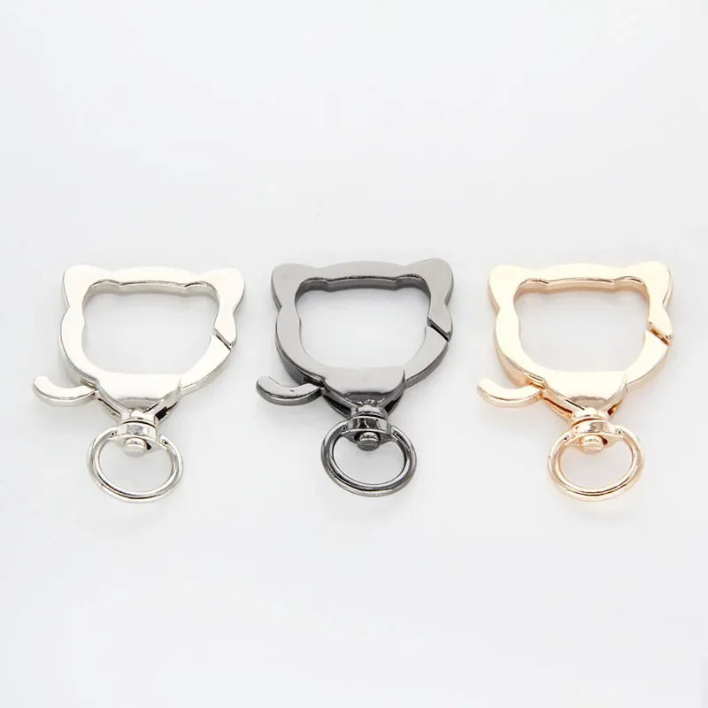 MZ Cute Metal Cat Shape Keychain Zinc Plating Lobster Clasp Swivel Snap Hook Spring Ring Carabiner Bag Parts Hardware