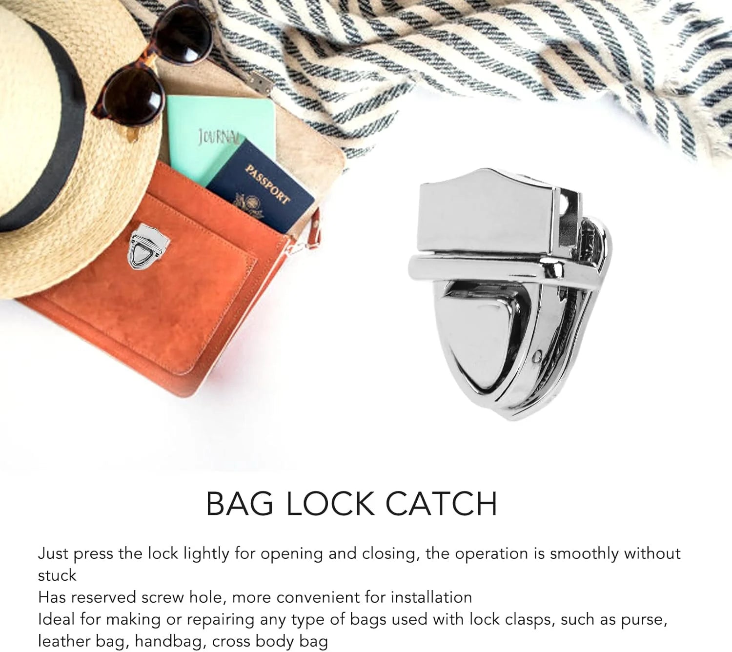 MZ Hardware Tuck Lock Clasp Catch Purse Thumb Buckle Purse Classic Glossy Alloy Purse Thumb Lock for DIY Wallet Leather Bag