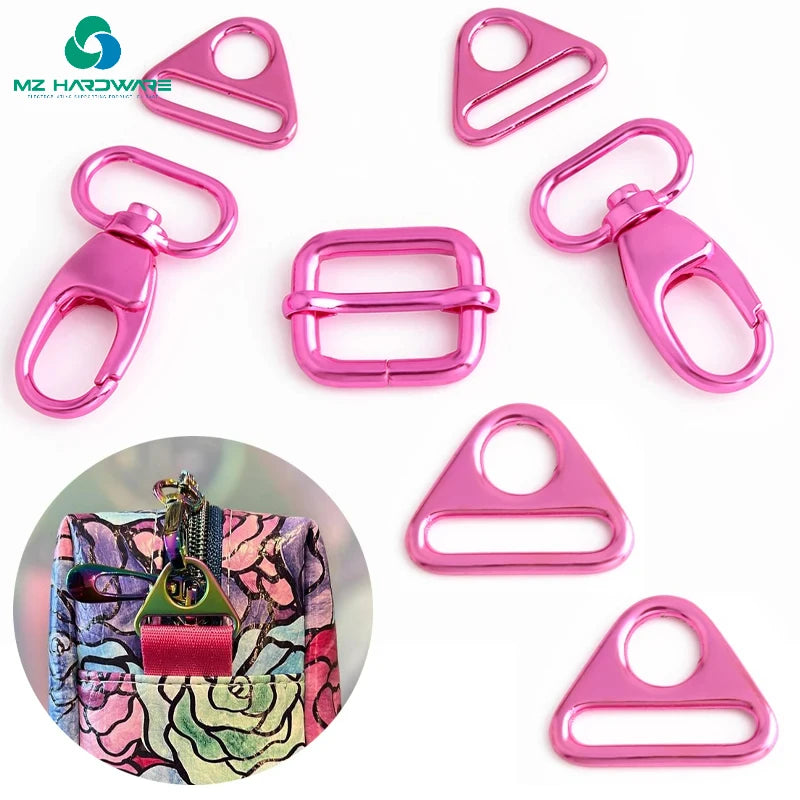 MZhardware Pink Handbag Hardware Set Adjustable Buckle Ring Triangle Ring Metal Triglide Slide Buckle Snap Button Hooks
