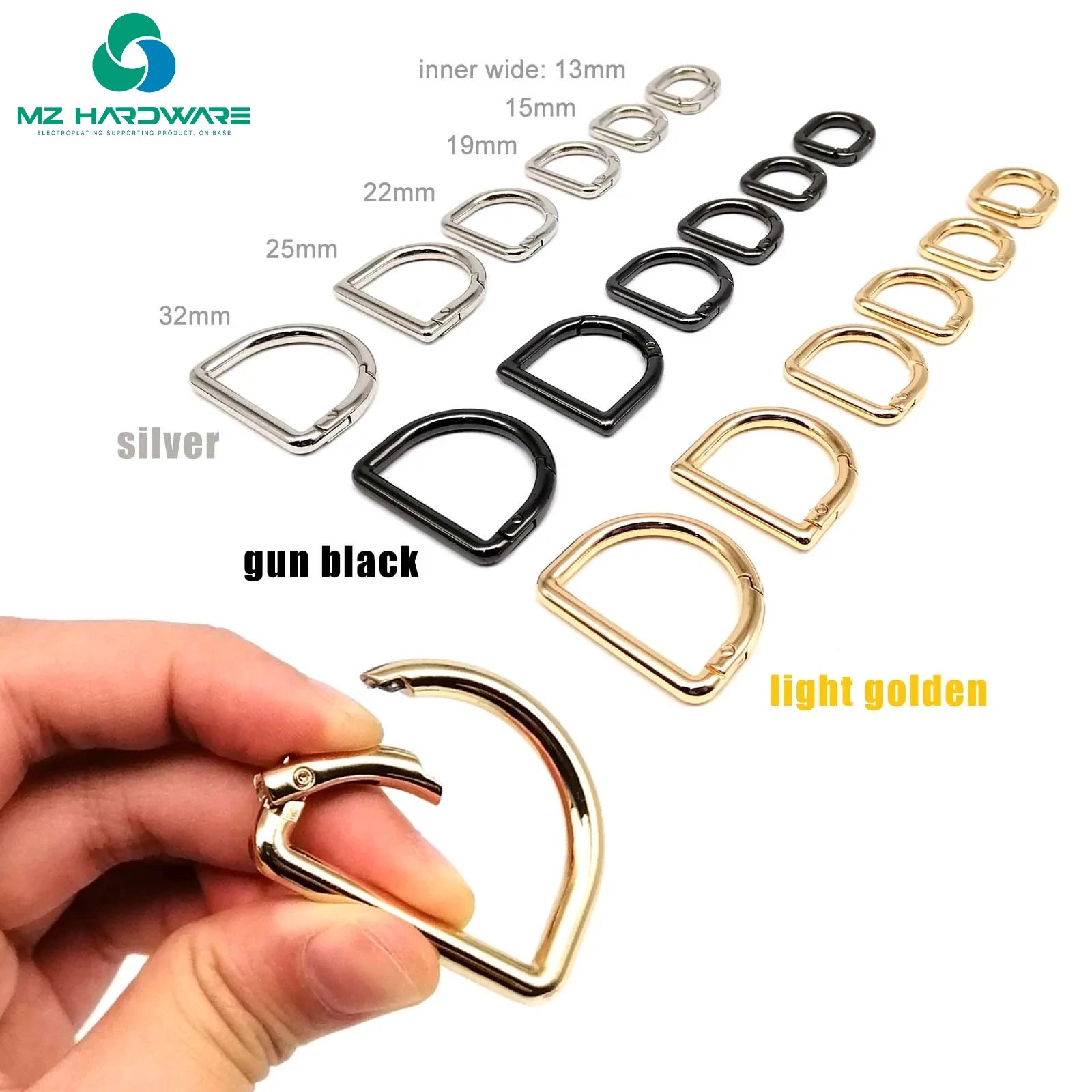 MZ D-shaped Spring Ring Open Buckle Carabiner Snap Clip Hook for Leather Bag Handbag Belt Strap Connector Key Dog Chain Findings