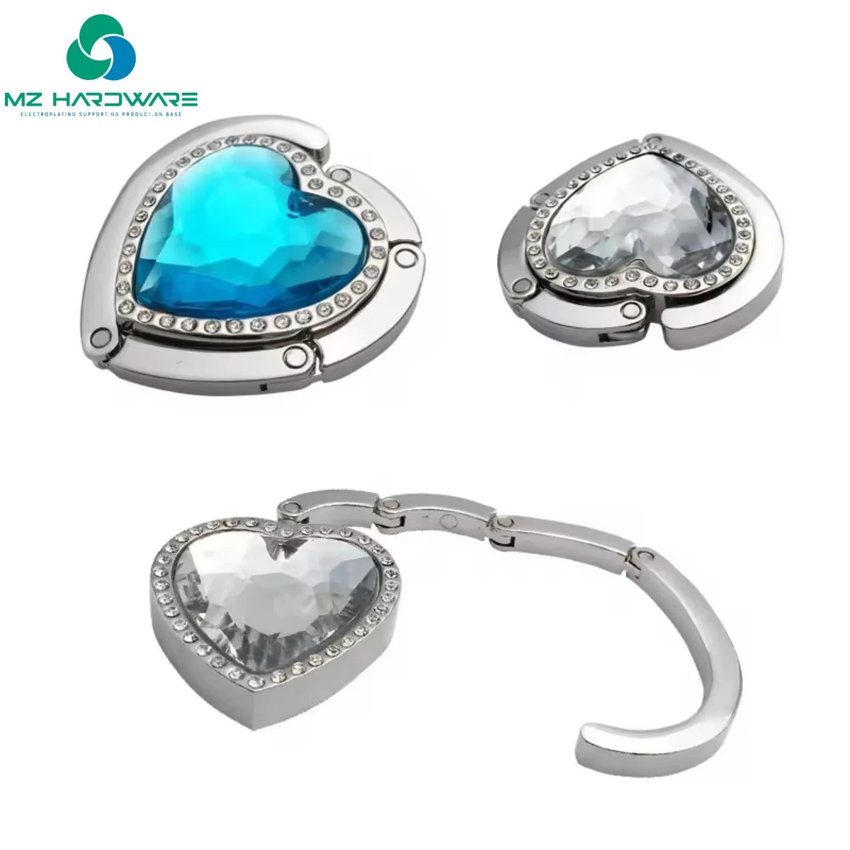 Heart Shape Handbag Foldable Bag Hook Fashion Crystal Rhinestone Foldable Bag Hook Purse Table Hanger Holder Alloy