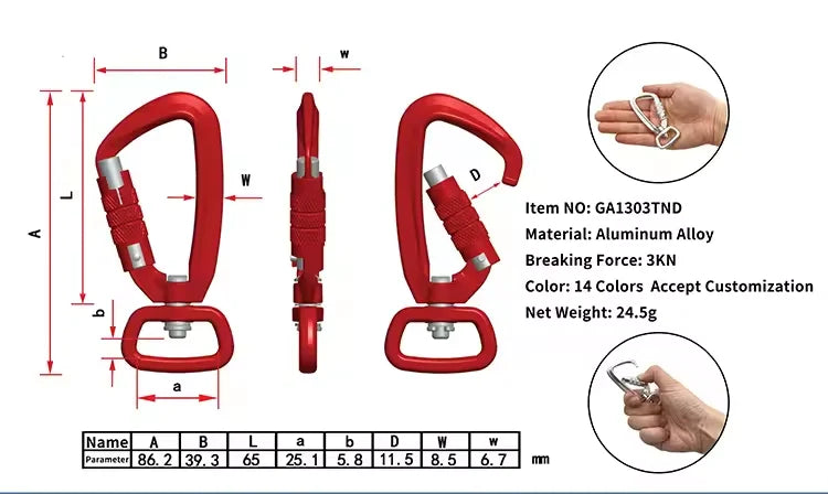Customized Rock Climbing Carabiner Dog Leash Carabiner Aluminum Swivel Lock Aluminum Climbing Swivel