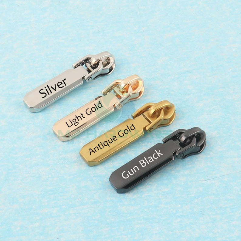 MZ Custom logo 5# Zipper Pull Head Replacement,Personalized Metal Handbag Zipper Tap Slider Pull for Purse Clothing