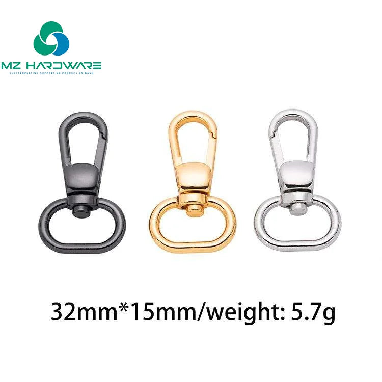 MZhardware Hot Sell Heavy Duty Small Bag Belt Hook Metal Spring Light Gold Zinc Clasp Swivel Snap Hook for Handbag Purse