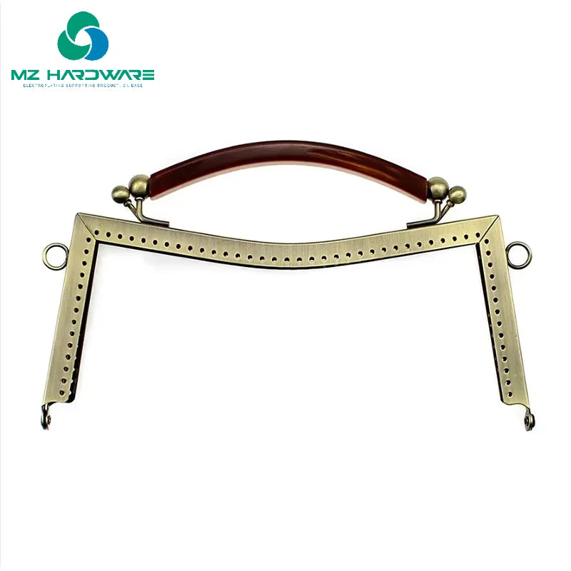 MZhardware Vintage Bronze Metal Purse Frame with Blossom Handles 20.5cm DIY Coin Clutch Handbag Accessory with Kiss Clasp Lock