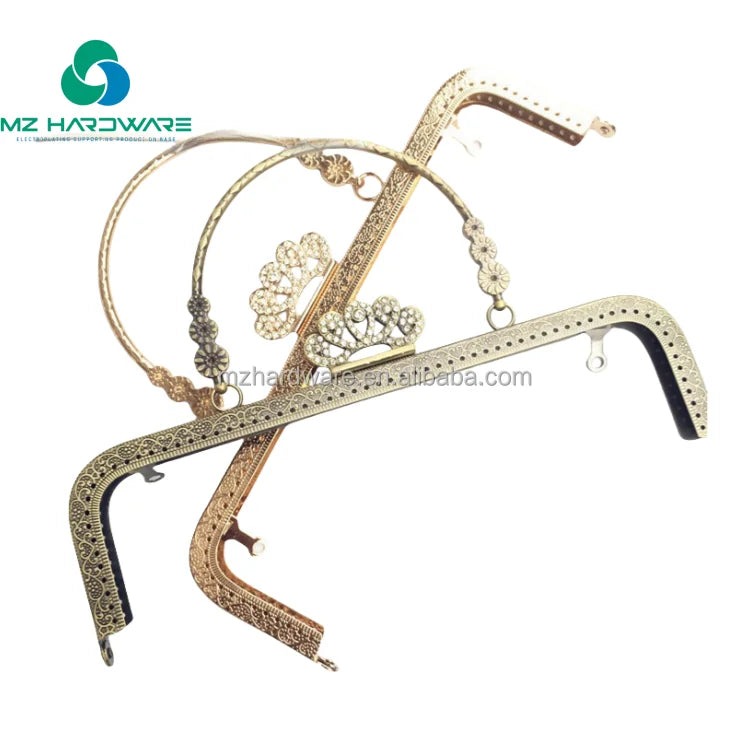 Factory Wholesale DIY Bag Kits 20/25cm Brass Handbag Handle Square Embossed Sunflower Kiss Clasp Sewing Brackets Frame Lock