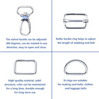 50 Pcs Metal Hook Ring with Swivel Clasps Slide Buckle D-rings Rectangle Ring for Handbag  Pet Collar Sewing Craft Ideas