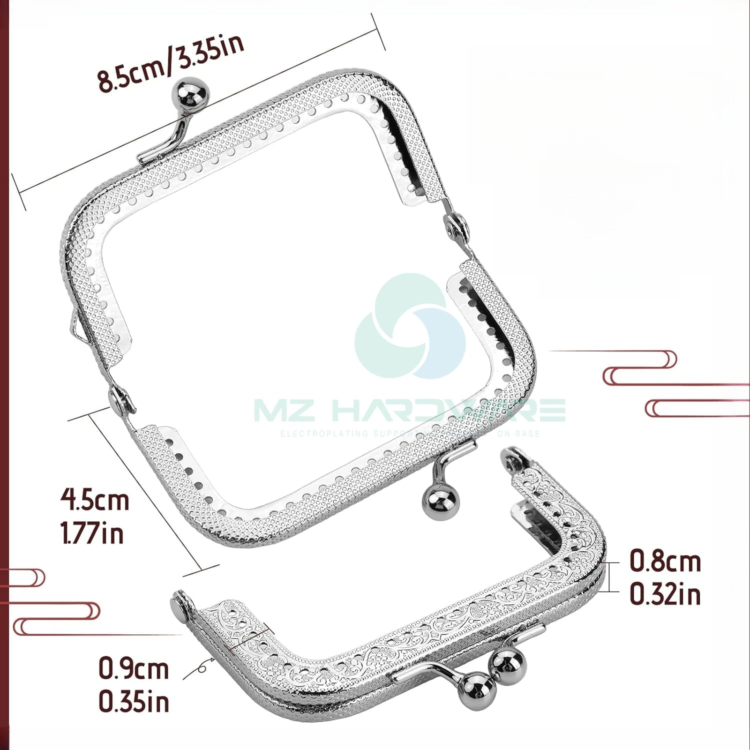 MZhardware Round Bead Head 8.5 CM 10.5CM Square Pattern with Hole Buckle Wallet Frame DIY Material Package Accessories