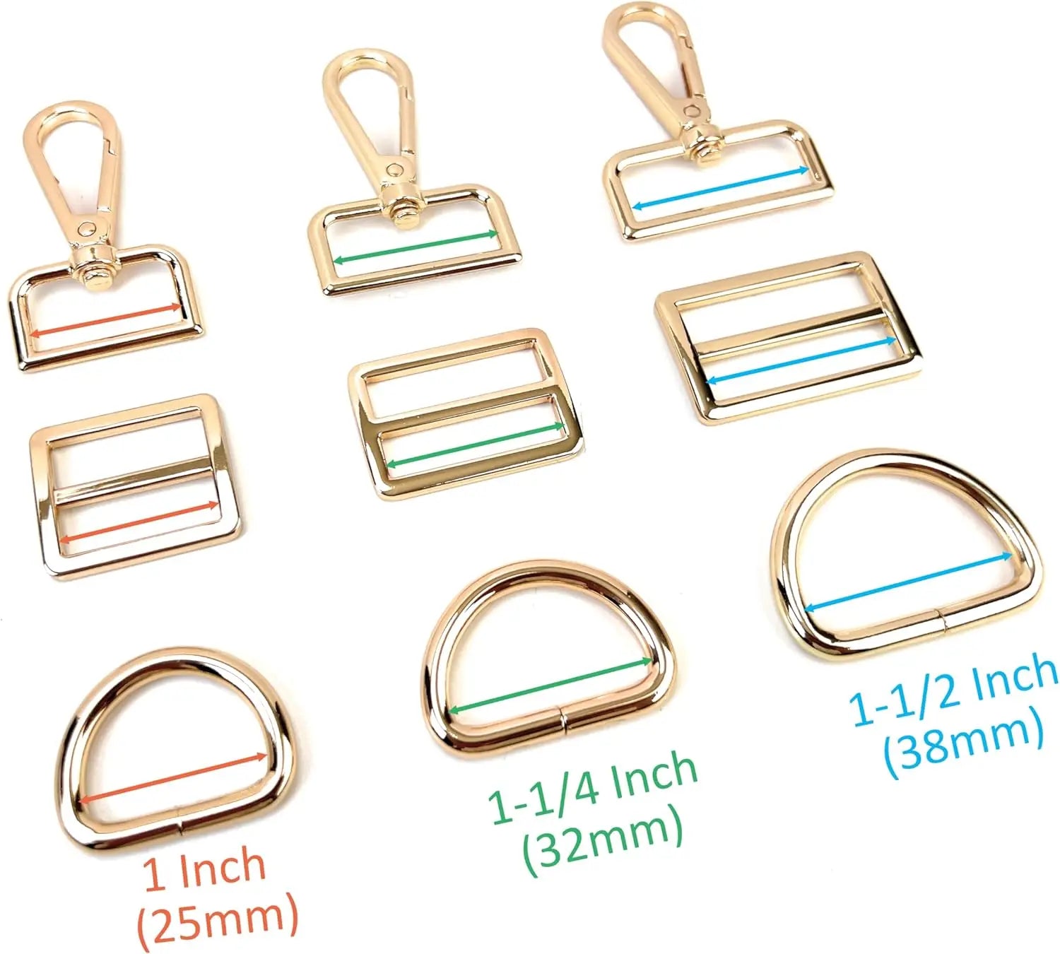 MZhardware Purse Hardware Heavy Duty Swivel Snap Hooks D Rings for Purse and Tri-glide Slide Buckles for Bag Making