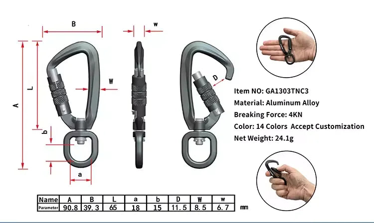 Customized Rock Climbing Carabiner Dog Leash Carabiner Aluminum Swivel Lock Aluminum Climbing Swivel
