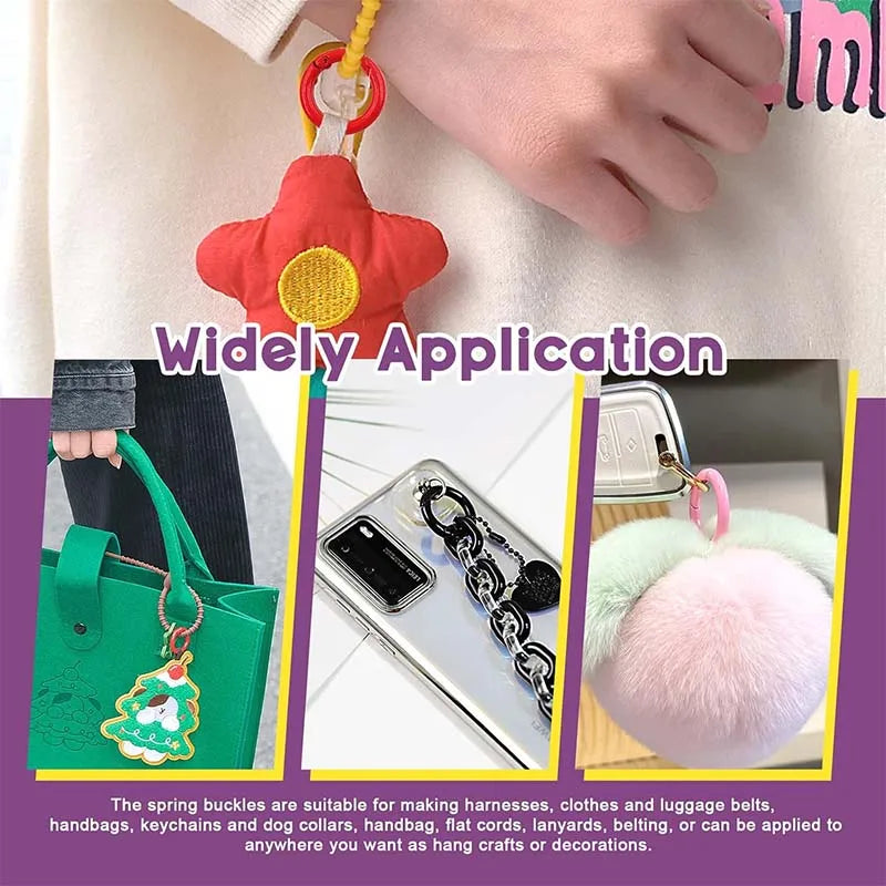 MZ Customized Logo Spring Ring High Quality Metal D Ring Bag Accessories Adjustable Metal Spring Snap Clip Hooks for Keyring