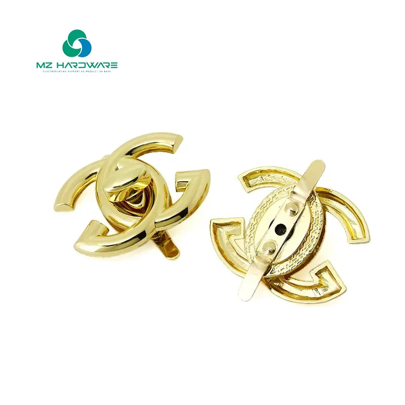MZhardware Custom Logo Stainless Steel Turn Lock for Bags Clasp Pressed Metal Name Plates Bag Accessory